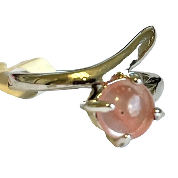 Vintage Pink Quartz Stone Ring Size 8 Silver Plated Round Wrap Geometric Modern - Picture 2 of 7